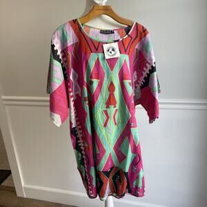 Kiki Sol Cover Up Dress Women Size Small Colorful 100% Cotton Travel Loose NEW